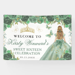Green Dress Blonde Princess Floral Sweet 16 Banner