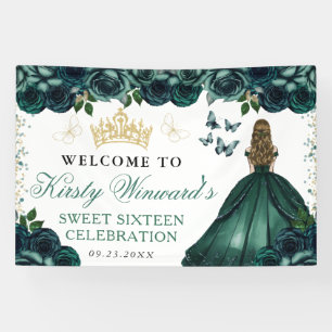 Green Dress Blonde Princess Floral Sweet 16 Banner