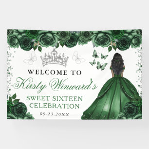 Green Dress Dark Skin Princess Floral Sweet 16 Banner