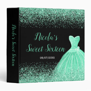 Green Dress Faux Glitter Sweet 16 Photo Album 3 Ring Binder