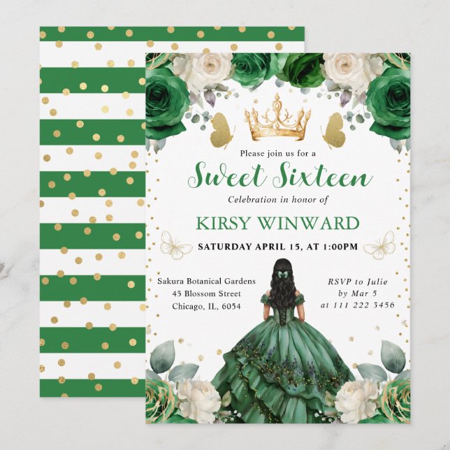 Green Dress Western Princess Sweet 16 Invitation (Front/Back)