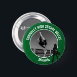 Green Drill Team Photo High School Dancer Button<br><div class="desc">This cool customized high school drill team photo gift features white typography of your team and dancer name on a green button with a silhouette of a girl holding pom poms in boots. Personalize with your student's photograph and class year as a proud parent. A mom and dad can wear...</div>