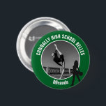 Green Drill Team Photo High School Dancer Button<br><div class="desc">This cool customized high school drill team photo gift features white typography of your team and dancer name on a green button with a silhouette of a girl holding pom poms in boots. Personalize with your student's photograph and class year as a proud parent. A mom and dad can wear...</div>
