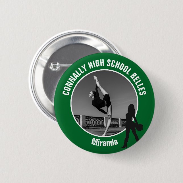 Green Drill Team Photo High School Dancer Button (Front & Back)