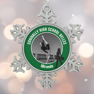 Green Drill Team Photo High School Dancer Snowflake Pewter Christmas Ornament