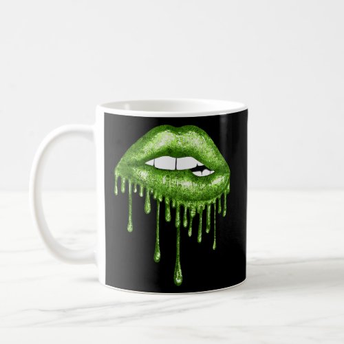 Green Dripping Biting Lips Faux Lipstick Effect 80 Coffee Mug