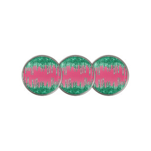 Green Dripping Glitters Chic Pink Watermelon Color Golf Ball Marker