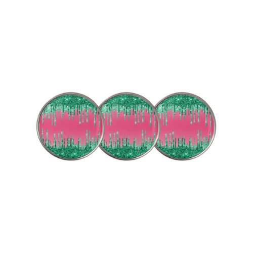 Green Dripping Glitters Chic Pink Watermelon Color Golf Ball Marker