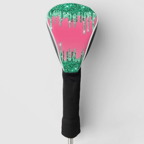 Green Dripping Glitters Chic Pink Watermelon Color Golf Head Cover
