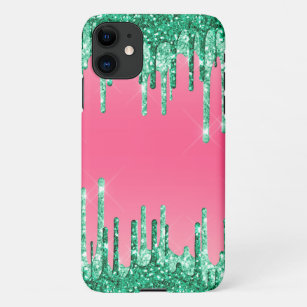 Green Dripping Glitters Chic Pink Watermelon Color iPhone 11 Case