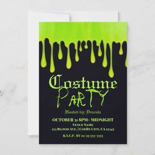 Green Dripping Slime Drips Halloween Costume Party Invitation (Front)