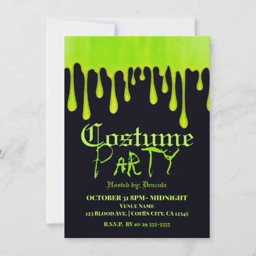 Green Dripping Slime Drips Halloween Costume Party Invitation