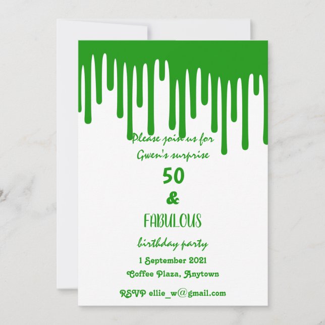 Green Dripping Wax Fifty And Fabulous Birthday Invitation (Front)