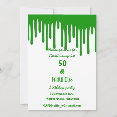 Green Dripping Wax Fifty And Fabulous Birthday Invitation