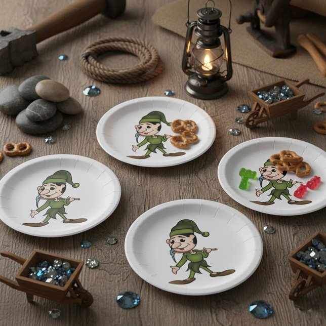 Green Dwarf Character with Pickaxe Paper Plates (Creator Uploaded)