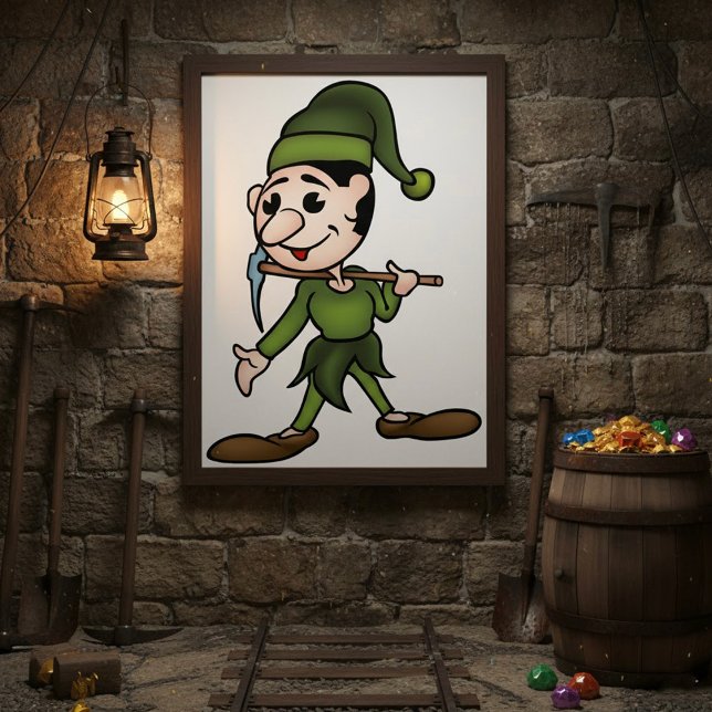 Green Dwarf Character with Pickaxe Poster (Creator Uploaded)