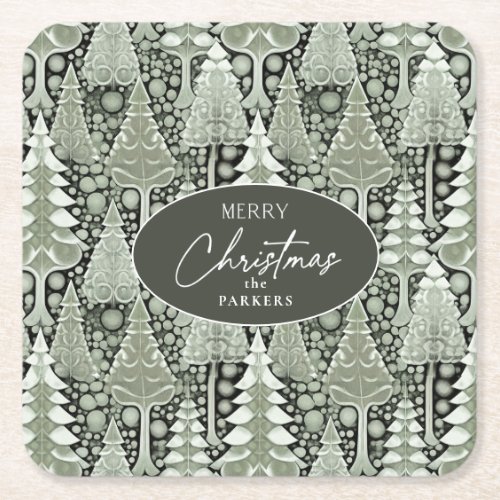 Green Earth Christmas Pattern6 ID1009 Square Paper Coaster