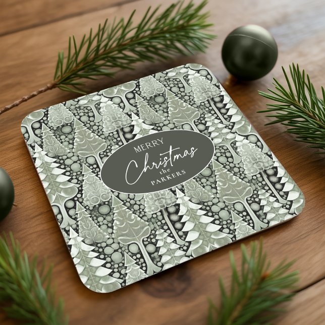 Green Earth Christmas Pattern#6 ID1009 Square Paper Coaster (Creator Uploaded)
