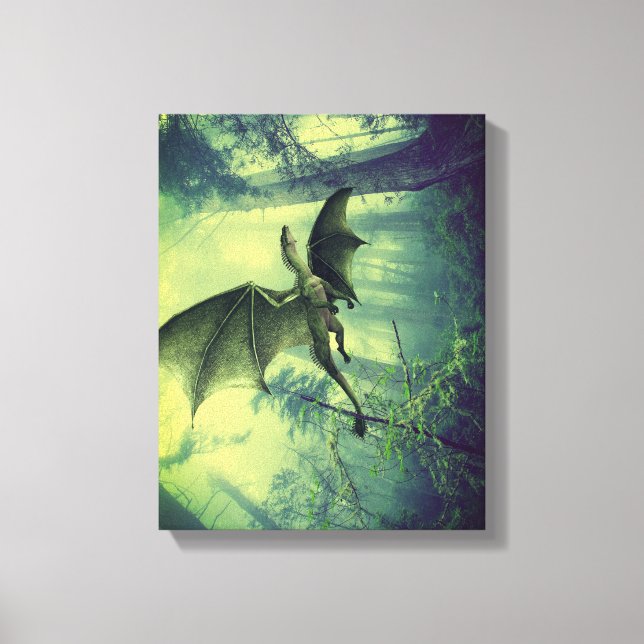 Green Earth Dragon, Nature Fantasy Art Canvas Print (Front)