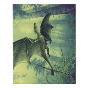 Green Earth Dragon, Nature Fantasy Art Faux Canvas Print