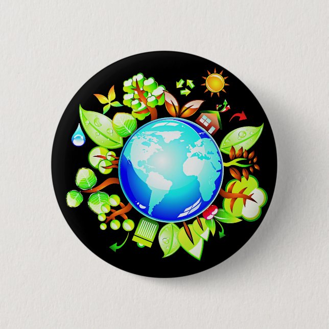 Green Earth Eco Friendly for Earth Day Button (Front)