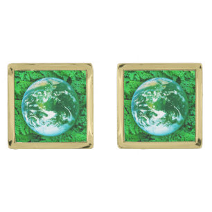Green Earth - ecological awareness Gold Cufflinks