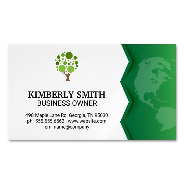 Green Earth | Tree Icon Business Card Magnet (Front)