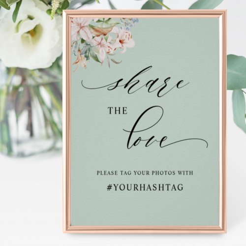 Green Earthy Blooms Calligraphy Hashtag Sign