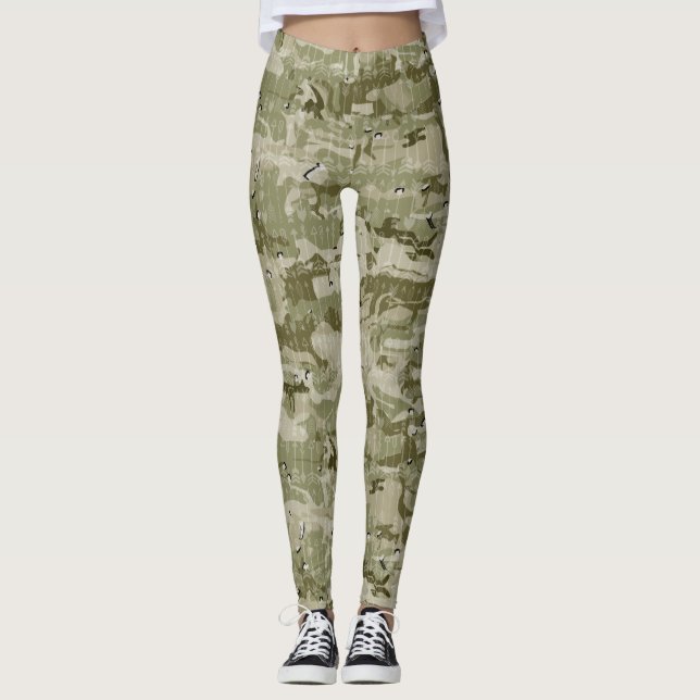 Green Earthy Colors Camo Camouflage Pattern Leggings (Front)
