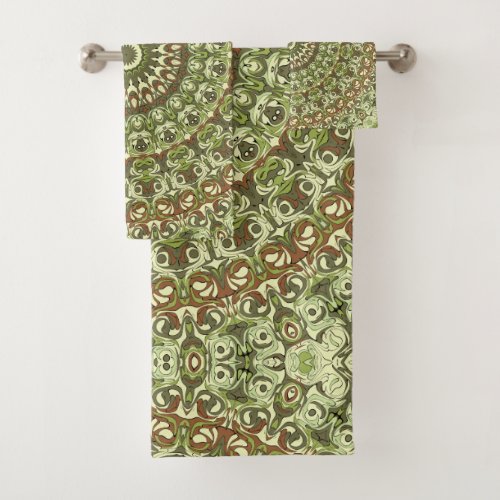 Green Earthy Kaleidoscopic Medallion Pattern Bath Towel Set