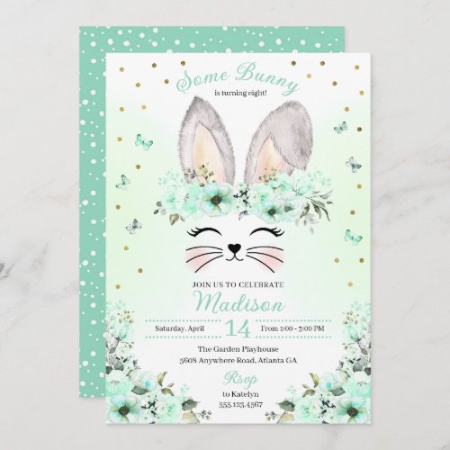 Green Easter Bunny Flower Crown Birthday Invitation