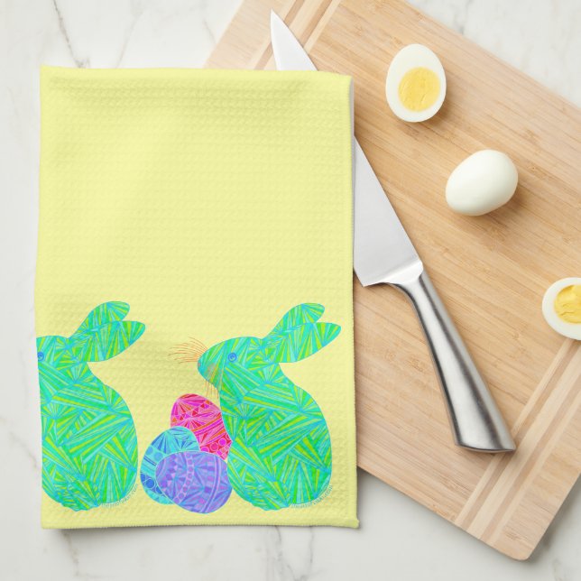 Green Easter Bunny Holiday Party Kitchen Towel (Quarter Fold)