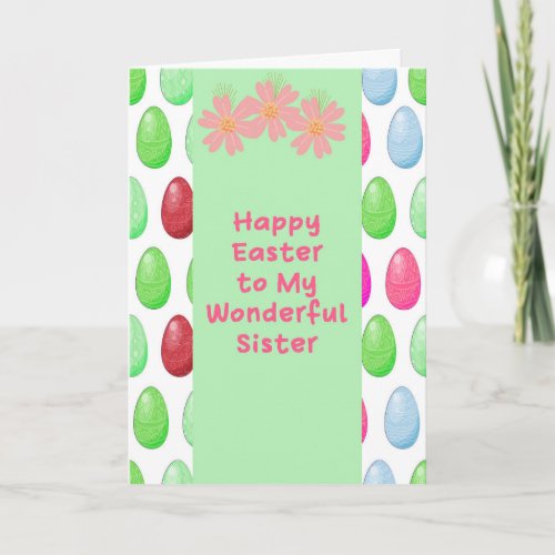 Green Easter Design for Your Sister with Eggs Card