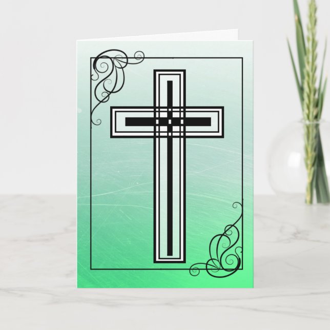 Green Easter Religious Cross and Quote Card (Front)