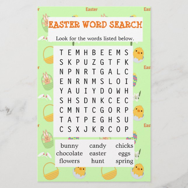 Green Easter word search paper (Front)