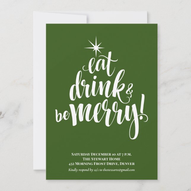 Green Eat Drink & Be Merry Christmas Party Invitation (Front)