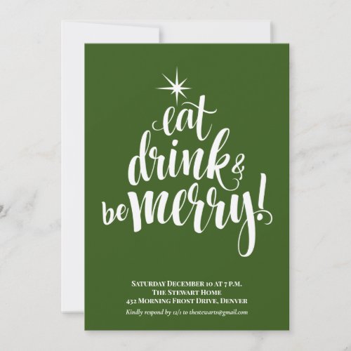 Green Eat Drink  Be Merry Christmas Party Invitation