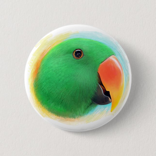 Green eclectus parrot realistic painting button (Front)