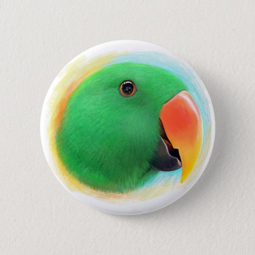 Green eclectus parrot realistic painting button