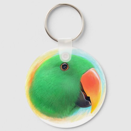 Green eclectus parrot realistic painting keychain