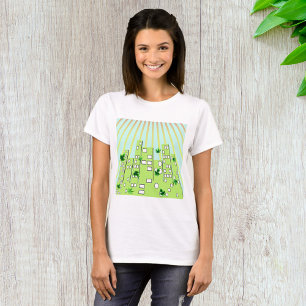 Green Eco City Skyline with Floating Leaves T-Shirt