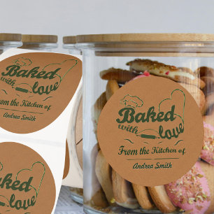 Green Eco-Friendly Custom Baked With Love Rustic Classic Round Sticker