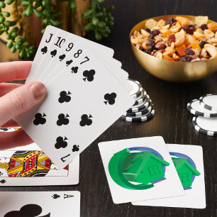 Green Eco House with Circular Arrows Poker Cards