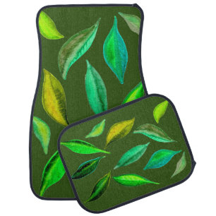 Green eco leaves environmental art car floor mat