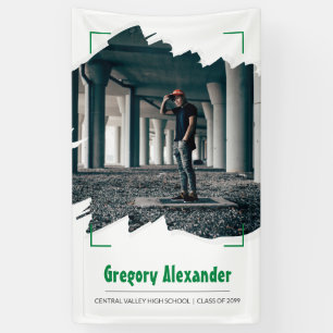 Green Edgy Abstract Brushstroke Photo Graduation Banner