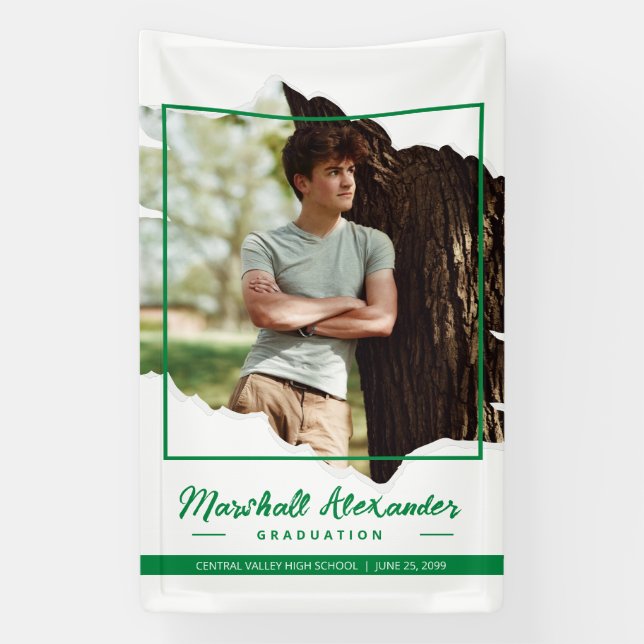 Green Edgy Abstract Torn Photo Graduation Banner (Vertical)