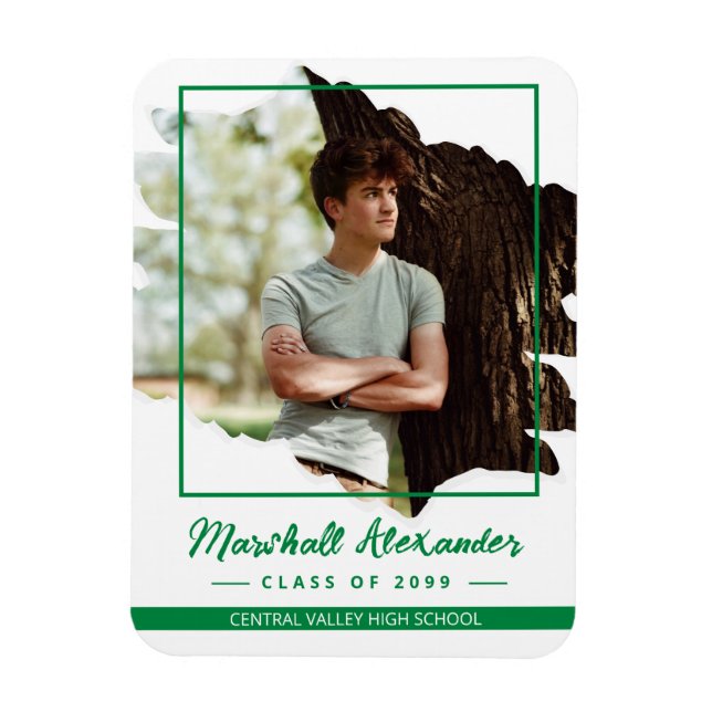 Green Edgy Abstract Torn Photo Graduation Magnet (Vertical)