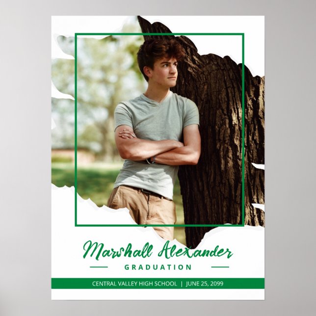 Green Edgy Abstract Torn Photo Graduation Poster (Front)