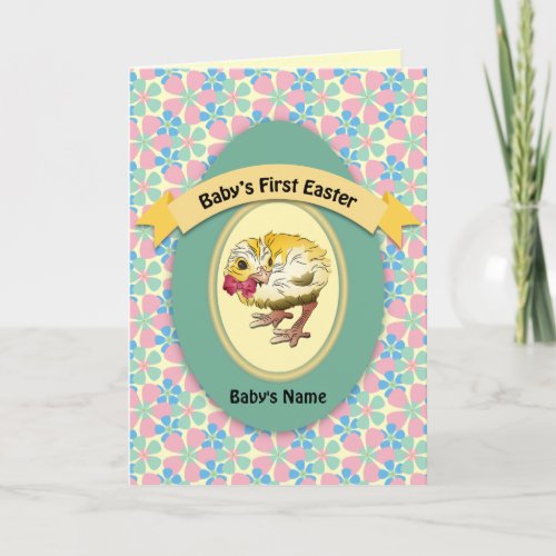 Green Egg and Chick Babys First Easter Holiday Card