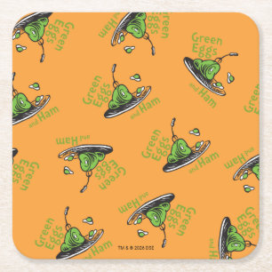 Green Eggs and Ham Pattern Square Paper Coaster